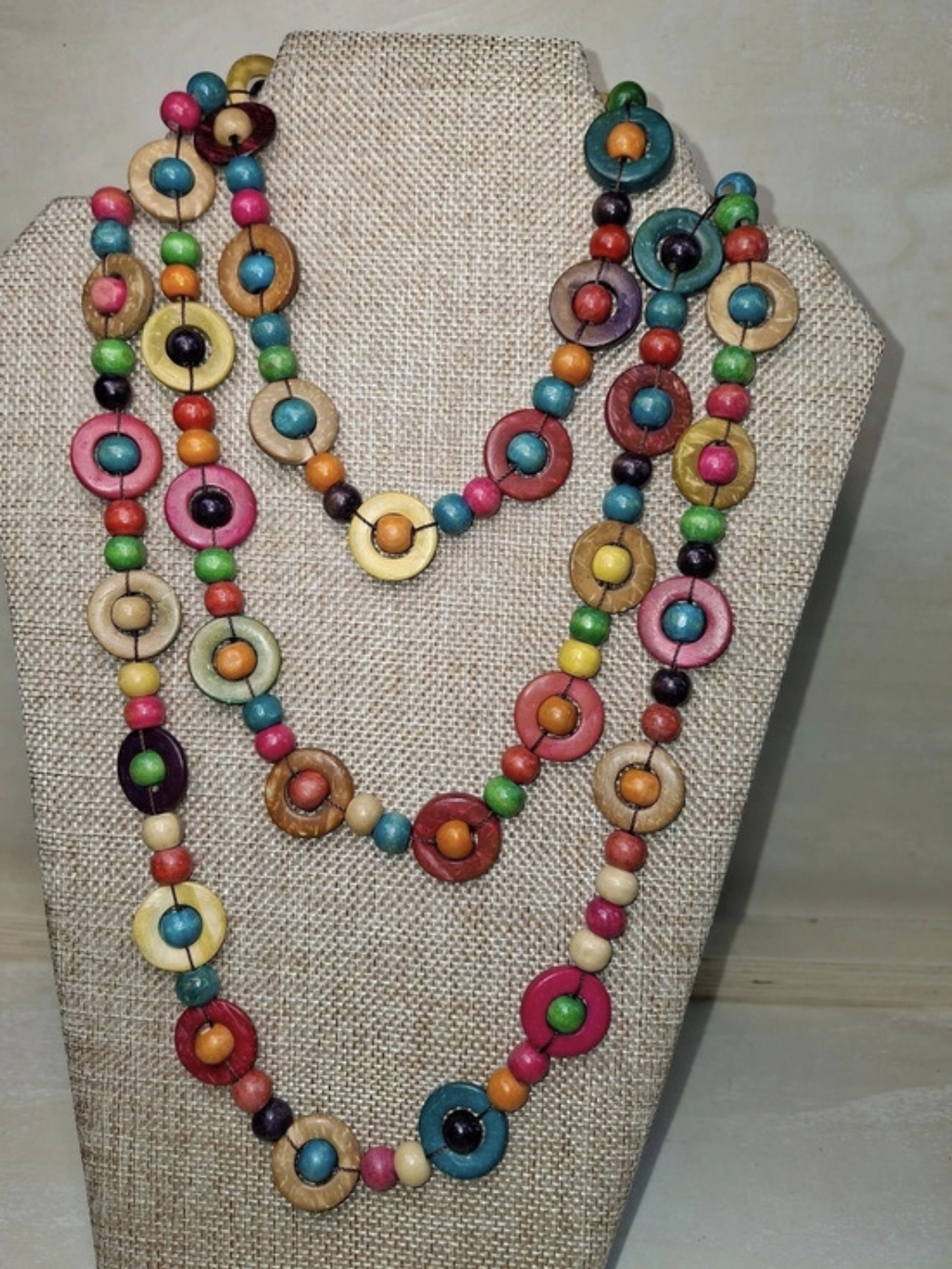 Multicolor Beaded Long Wood Necklace